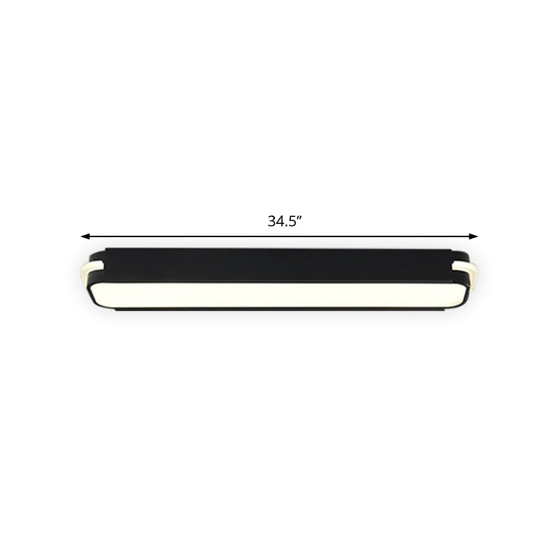 Modern LED Black Flushmount Ceiling Light Fixture - Metallic Rectangle, 19"/27"/34.5" Long, White/Warm Light