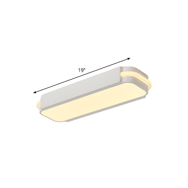 Minimalist LED White Flush Mount Light Fixture in White/Warm Light, Rectangle Metal, Multiple Sizes (19"/23"/31" L)