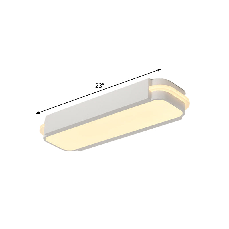 Minimalist LED White Flush Mount Light Fixture in White/Warm Light, Rectangle Metal, Multiple Sizes (19"/23"/31" L)