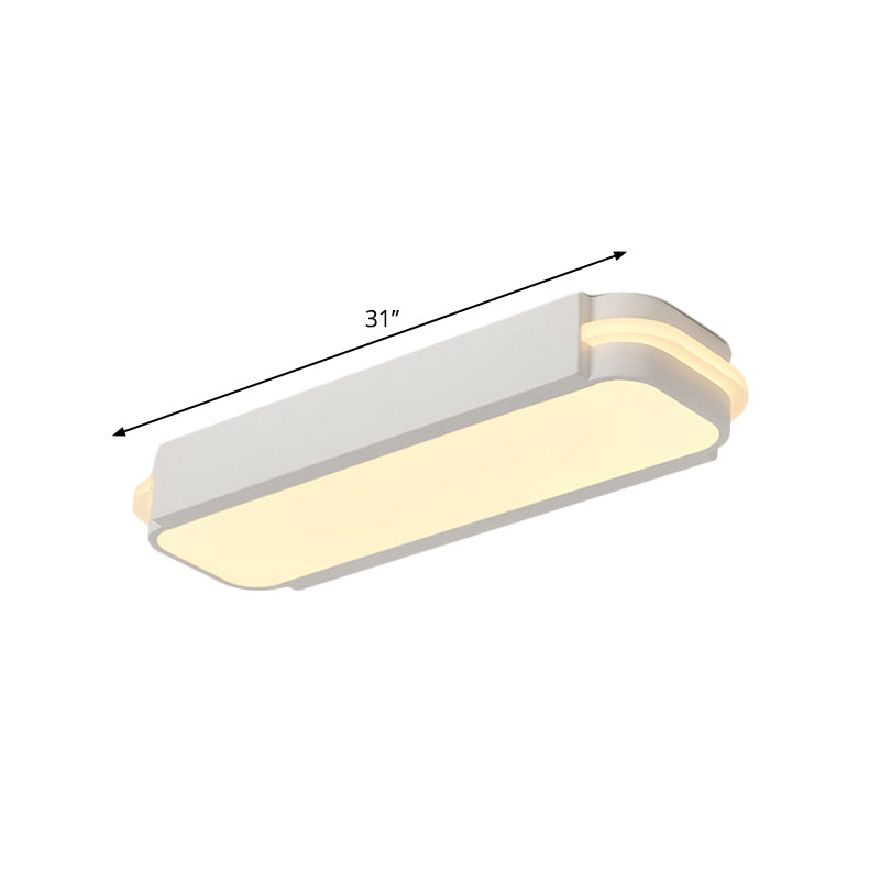 Minimalist LED White Flush Mount Light Fixture in White/Warm Light, Rectangle Metal, Multiple Sizes (19"/23"/31" L)