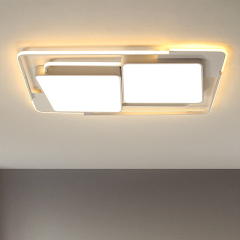 Plafonnier LED moderne en métal pour salon - Luminaire rectangulaire blanc/noir avec lumière chaude