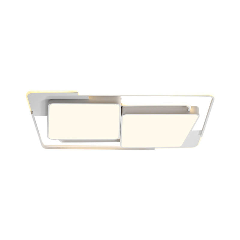 Plafonnier LED moderne en métal pour salon - Luminaire rectangulaire blanc/noir avec lumière chaude