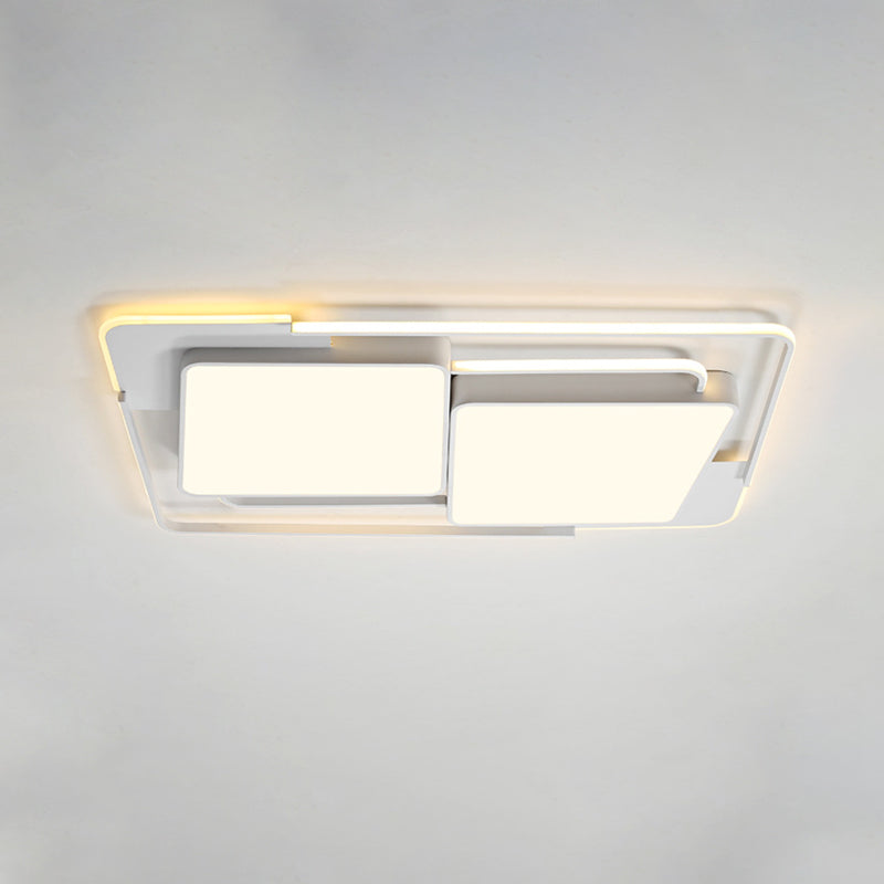 Plafonnier LED moderne en métal pour salon - Luminaire rectangulaire blanc/noir avec lumière chaude