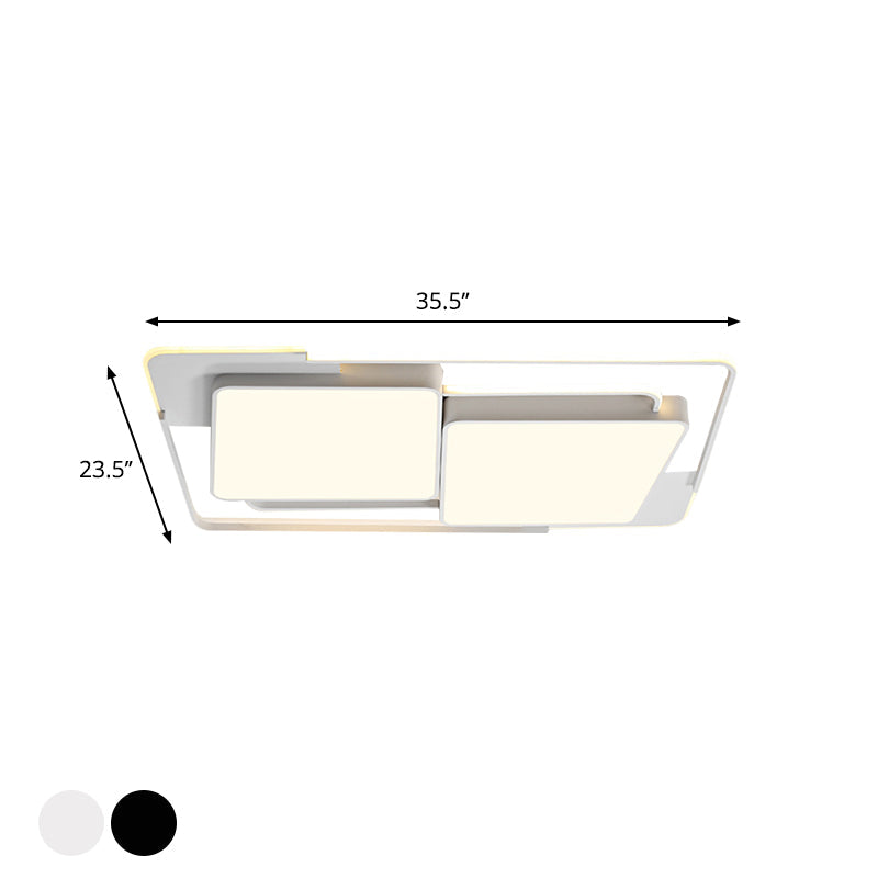 Plafonnier LED moderne en métal pour salon - Luminaire rectangulaire blanc/noir avec lumière chaude
