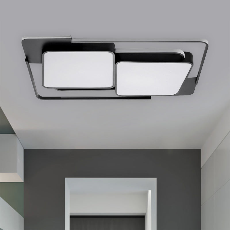Plafonnier LED moderne en métal pour salon - Luminaire rectangulaire blanc/noir avec lumière chaude