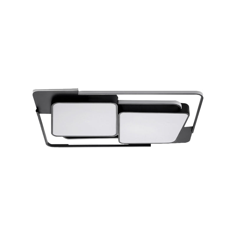Plafonnier LED moderne en métal pour salon - Luminaire rectangulaire blanc/noir avec lumière chaude