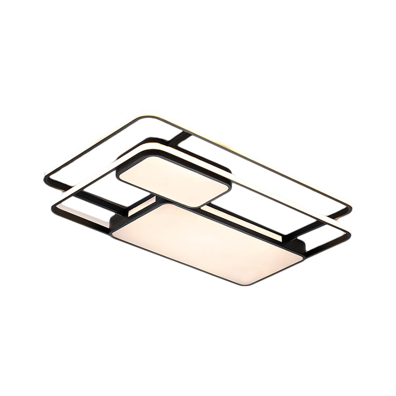 Rectangular LED Flush Ceiling Light in White/Black with Modernist Metallic Finish - White/Warm Lighting for Drawing Room