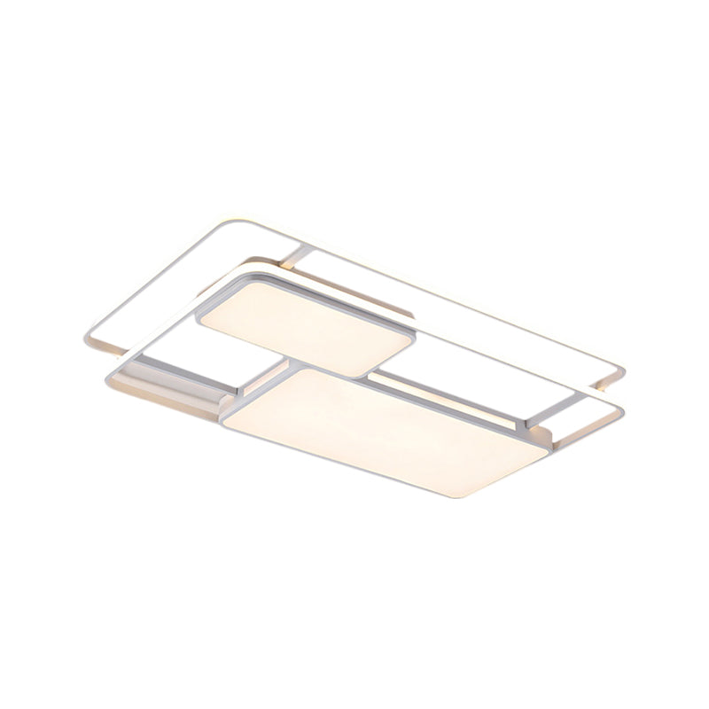 Rectangular LED Flush Ceiling Light in White/Black with Modernist Metallic Finish - White/Warm Lighting for Drawing Room