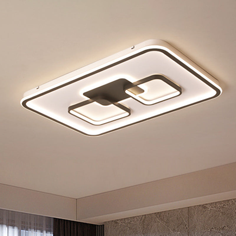 Modern Metal Rectangular Flushmount Led Ceiling Light In Black - White/Warm For Living Room / Warm