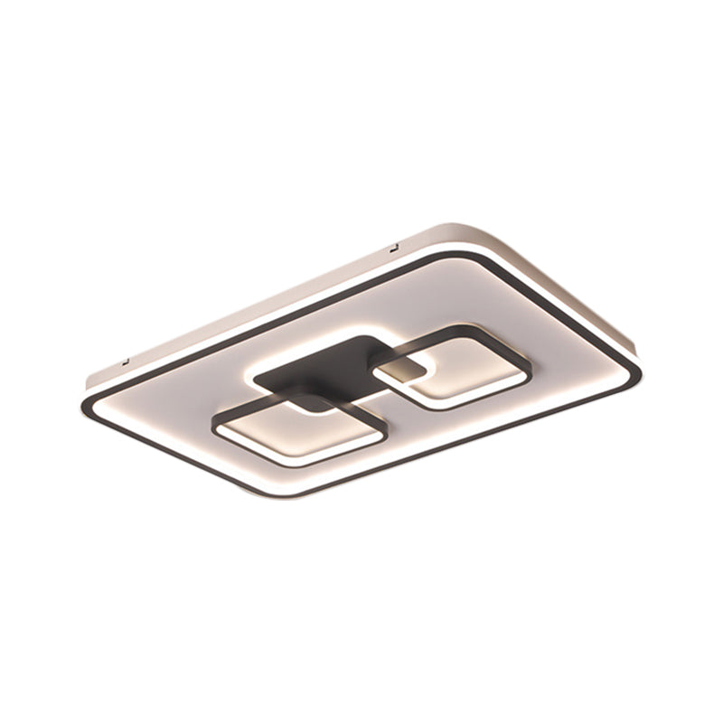 Modern Metal Rectangular Flushmount LED Ceiling Light in Black - White/Warm Light for Living Room