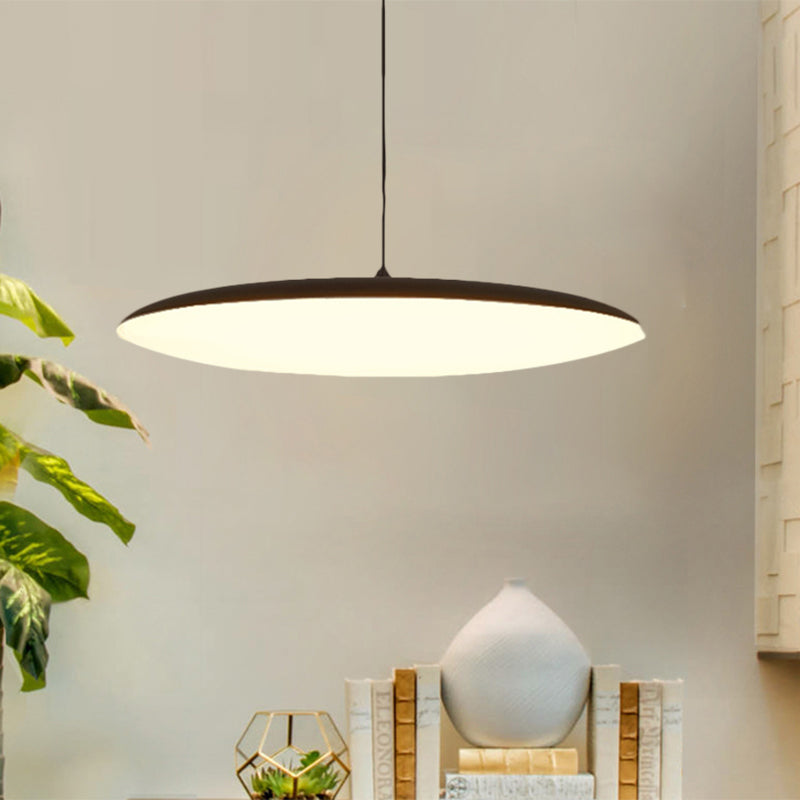 LED Bedroom Hanging Pendant Light Kit - Simple White/Black Finish with Acrylic Shade in White/Warm Light