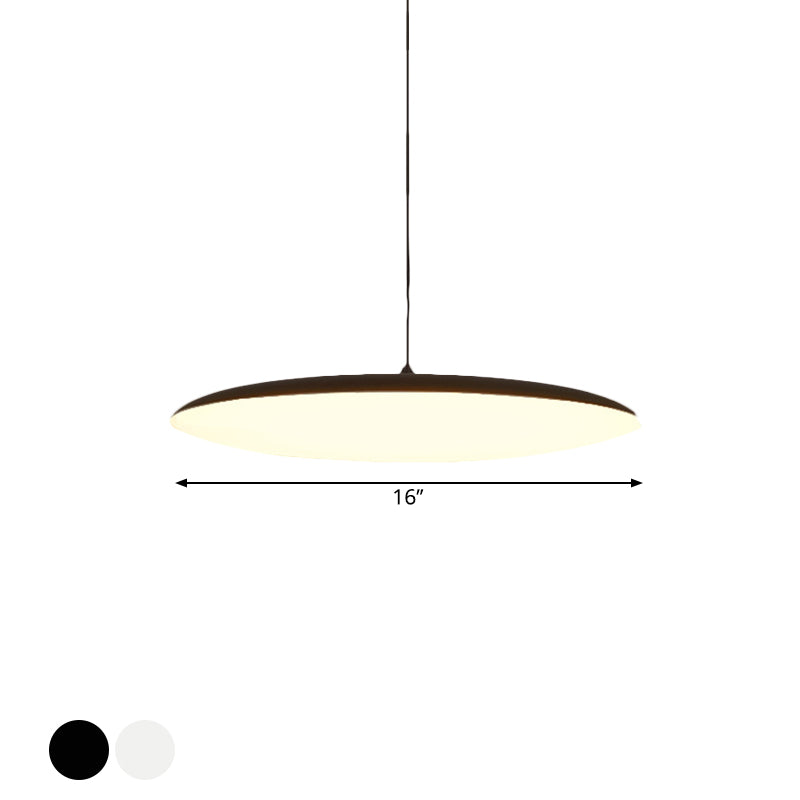 LED Bedroom Hanging Pendant Light Kit - Simple White/Black Finish with Acrylic Shade in White/Warm Light