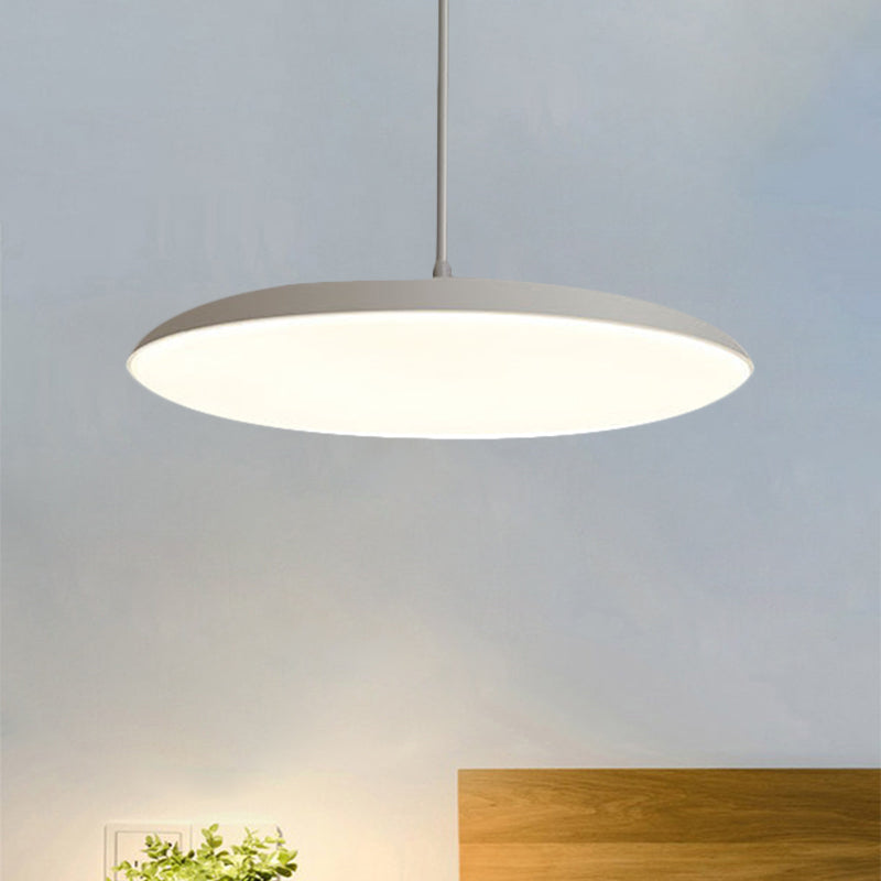 LED Bedroom Hanging Pendant Light Kit - Simple White/Black Finish with Acrylic Shade in White/Warm Light