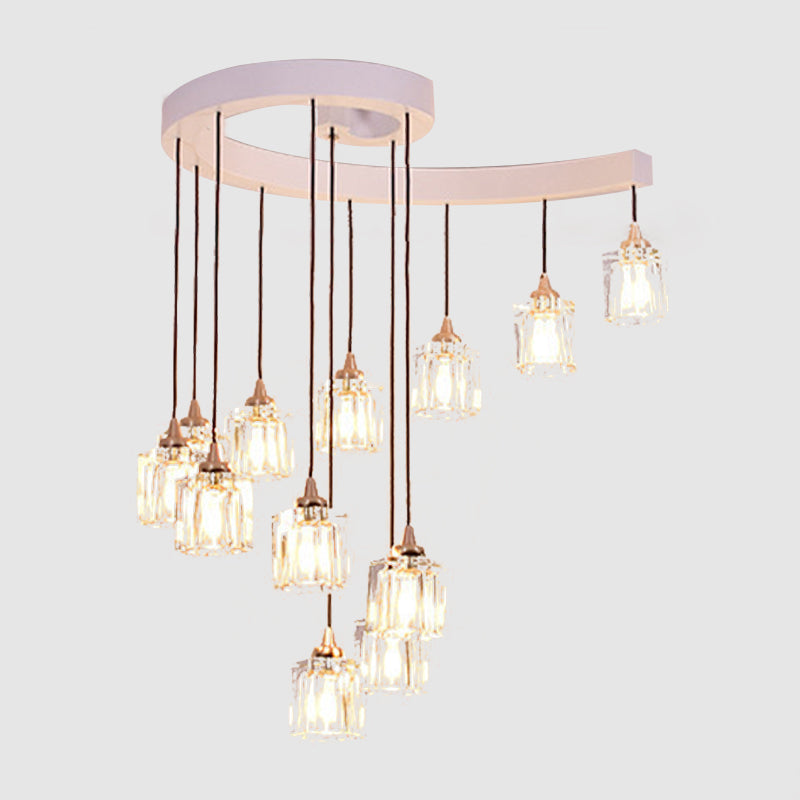 Modern Crystal Cylinder Pendant Light: 12-Bulb Bedroom Hanging Fixture In White
