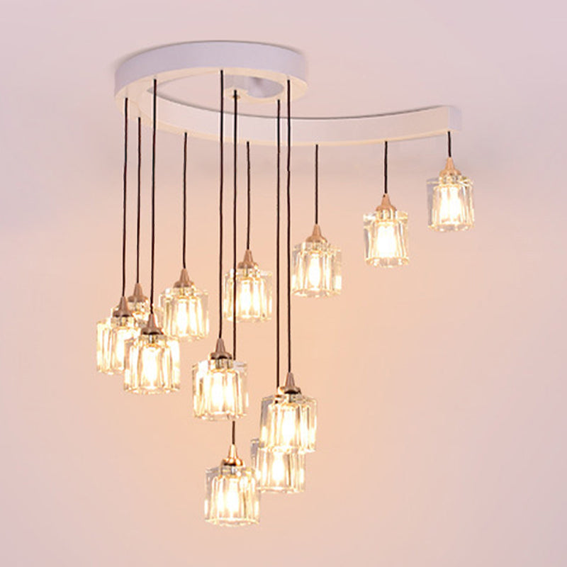 Modern Crystal Pendant Light with 12 Bulbs for Bedroom - White Spiral Cluster Design