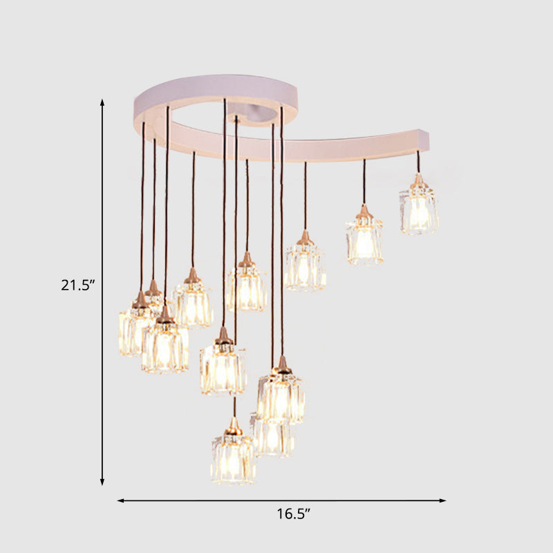 Modern Crystal Pendant Light with 12 Bulbs for Bedroom - White Spiral Cluster Design