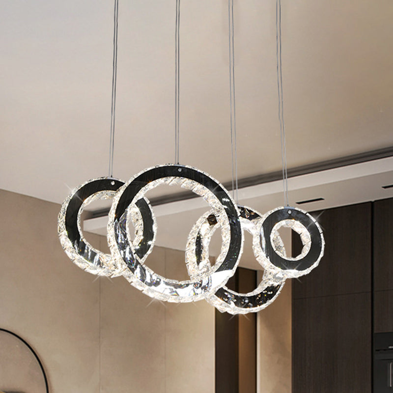 Contemporary Crystal Dining Room Led Hanging Lamp - Stainless Steel Circles Pendant