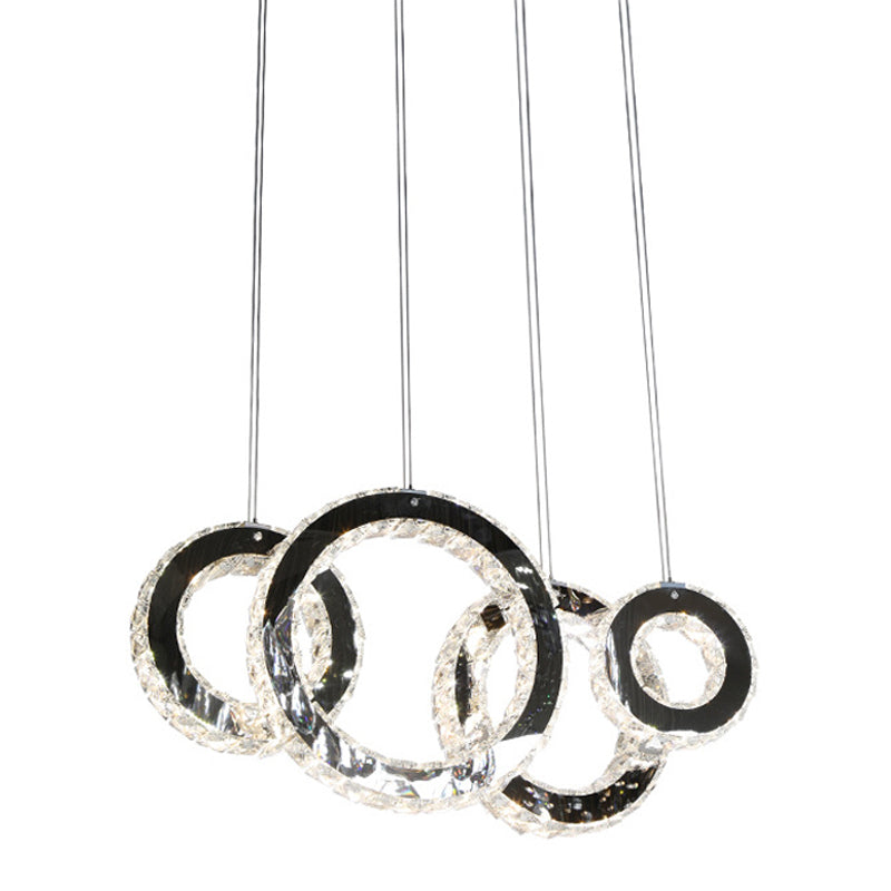Contemporary Crystal LED Pendant Lamp for Dining Room - Stainless Steel Circles Design