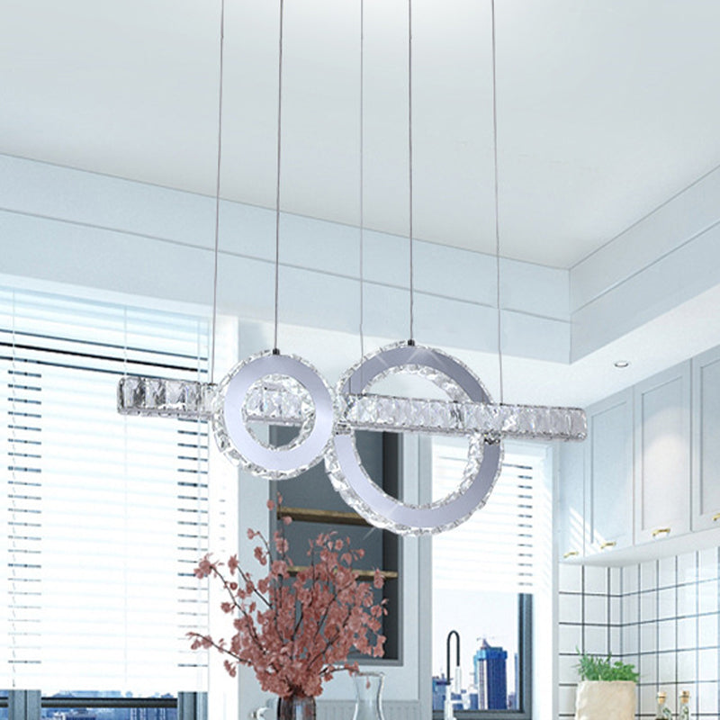 Minimal Linear LED Ceiling Pendant Lamp with Crystal Hoops Down Lighting in Stainless Steel