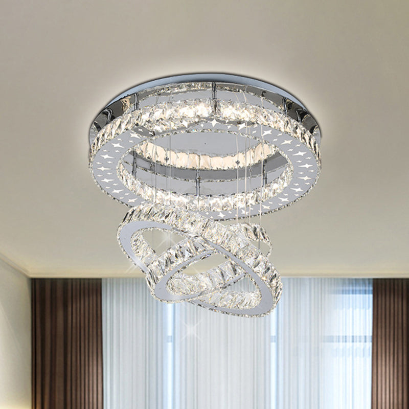 Modern Stainless Steel Crystal Bedroom LED Semi Flush Mount Ceiling Light
