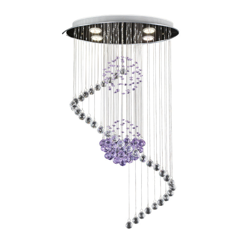 Crystal Orb Led Ceiling Pendant - Twisted Hall Light With Modern Stylish Chrome Finish
