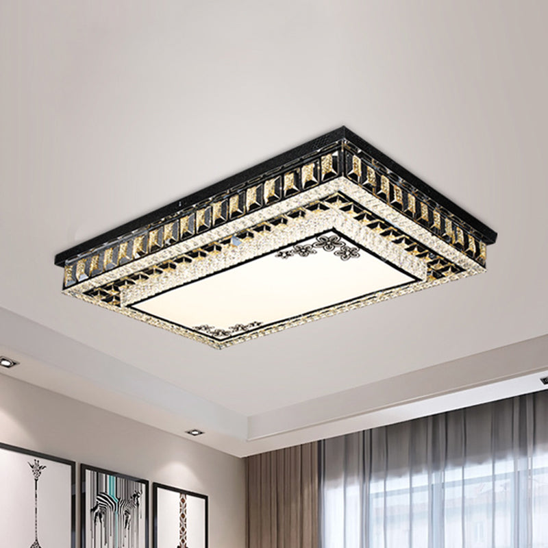 Contemporary Rectangular LED Flush Mount Ceiling Light with Crystal Black Insert