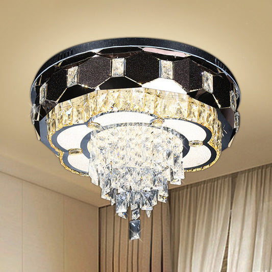 Modern LED Crystal Ceiling Light with Stainless Steel Finish and Floral Accent