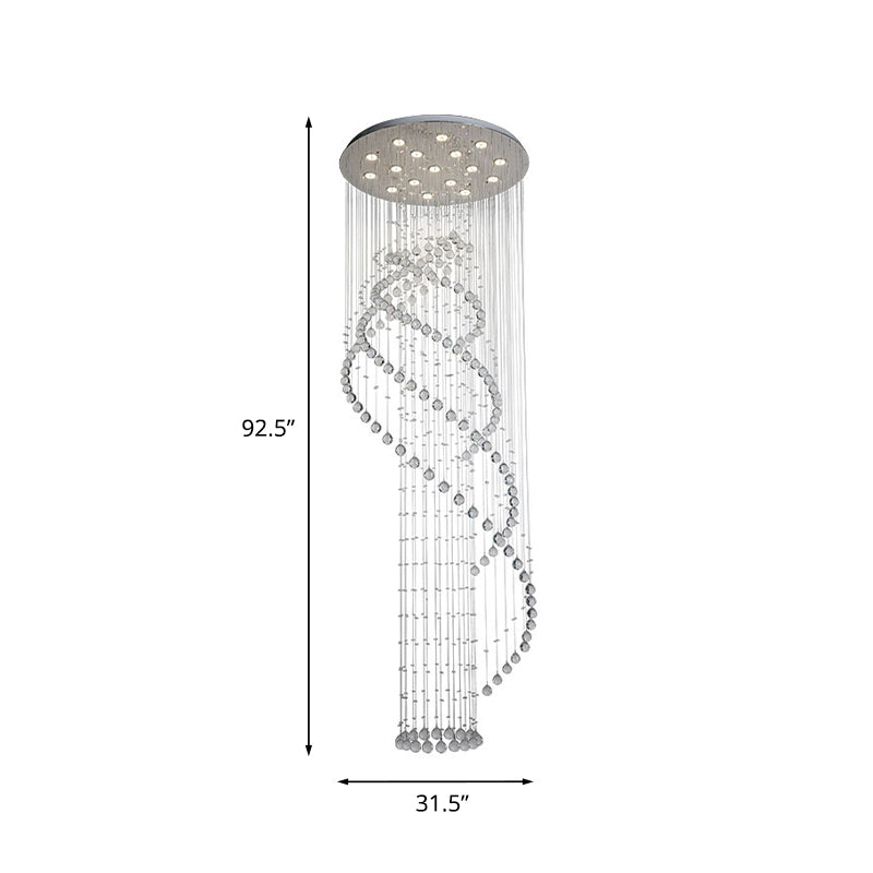 Modern Crystal Spiral Lobby Pendant Light with LED and Chrome Finish