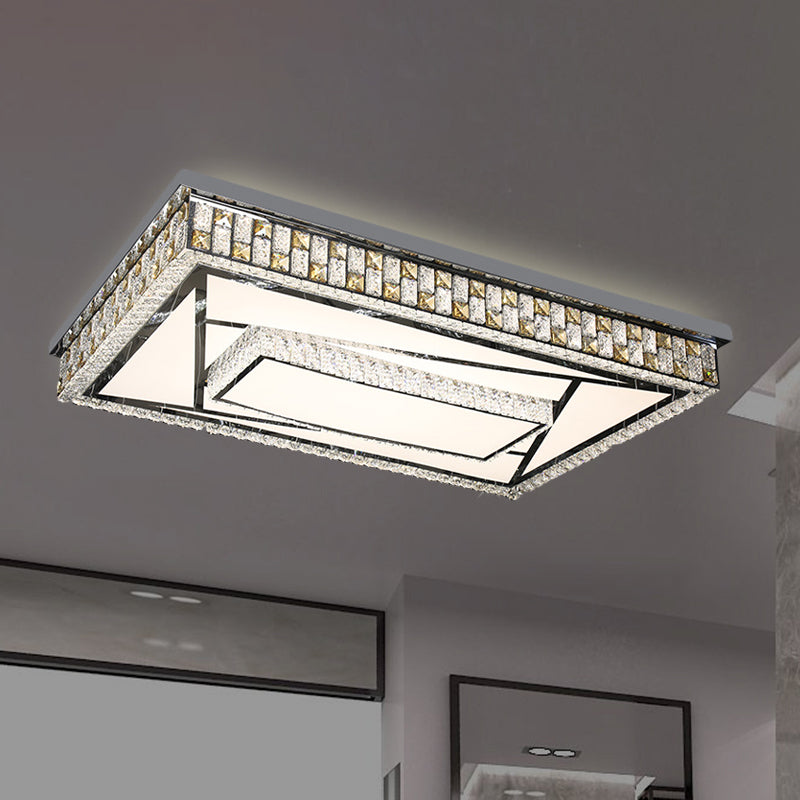 Contemporary Crystal LED Flushmount Ceiling Light in Chrome with Check Side
