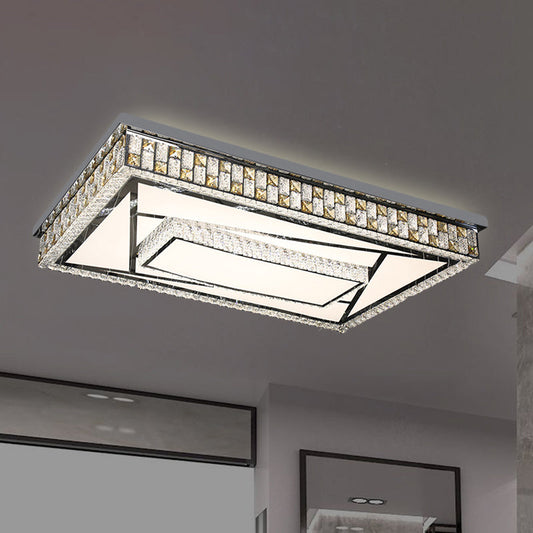 Contemporary Crystal LED Flushmount Ceiling Light in Chrome with Check Side