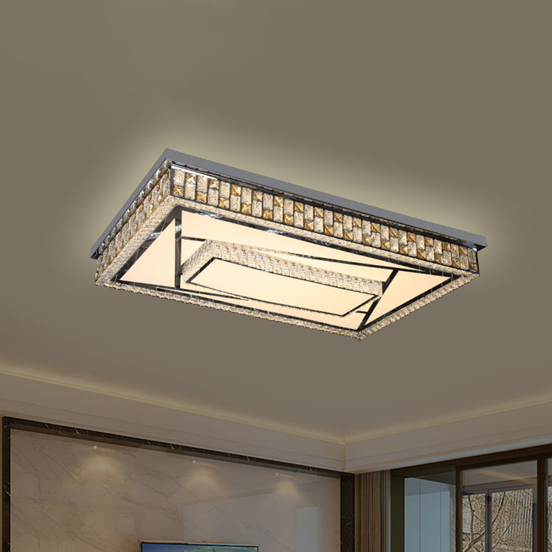 Contemporary Crystal LED Flushmount Ceiling Light in Chrome with Check Side