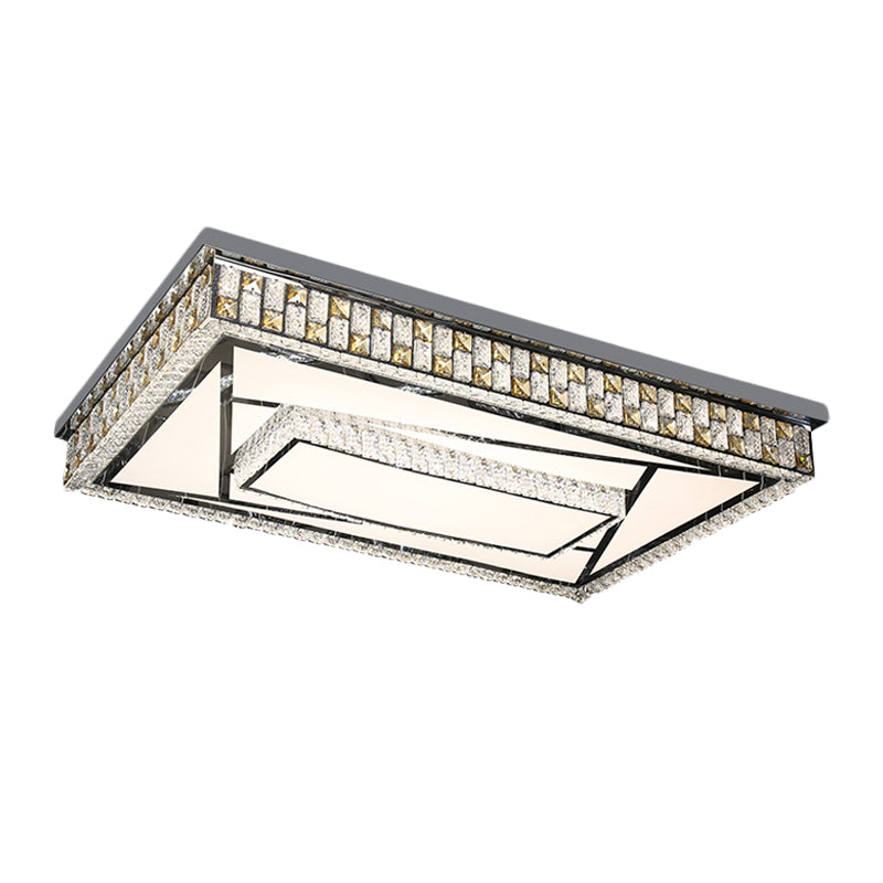 Contemporary Crystal LED Flushmount Ceiling Light in Chrome with Check Side