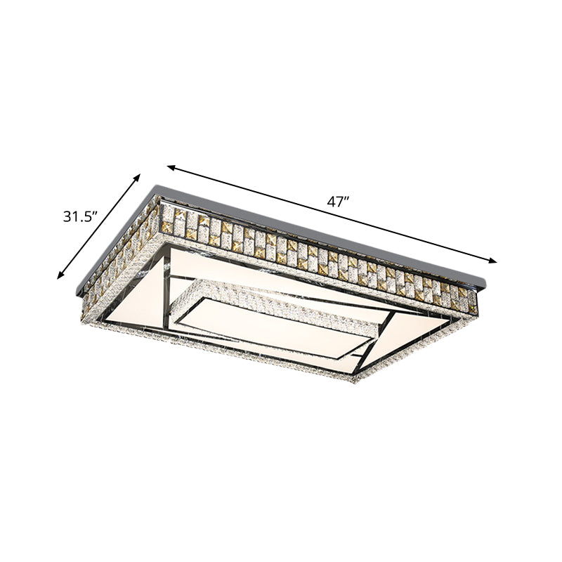 Contemporary Crystal LED Flushmount Ceiling Light in Chrome with Check Side