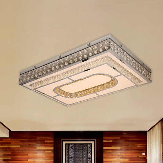Modern Crystal Chrome LED Ceiling Light with Cutout Design - Rectangle Shape