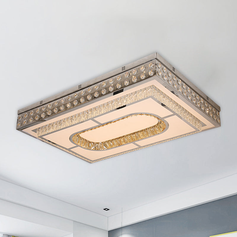 Modern Crystal Chrome LED Ceiling Light with Cutout Design - Rectangle Shape