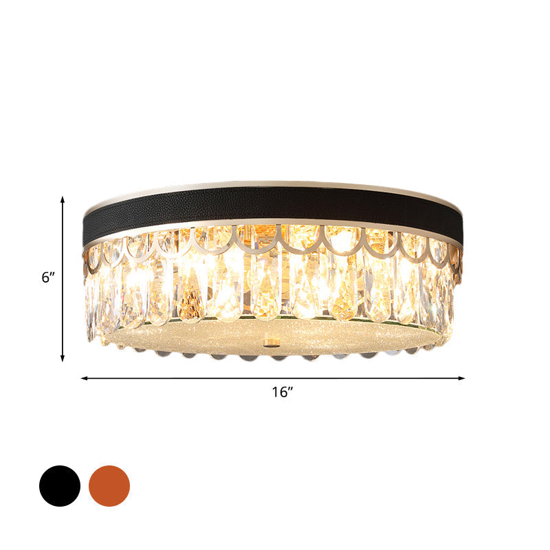 Plafonnier tambour en cristal moderne avec 5 ampoules orange/noires