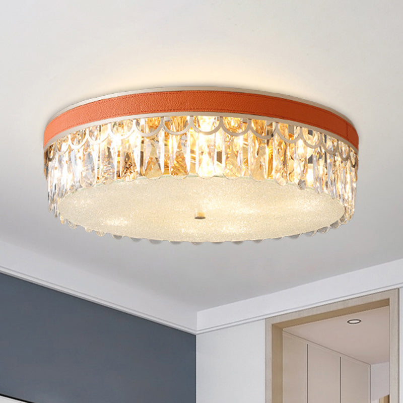 Plafonnier tambour en cristal moderne avec 5 ampoules orange/noires