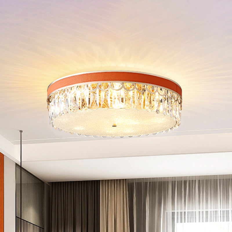Plafonnier tambour en cristal moderne avec 5 ampoules orange/noires