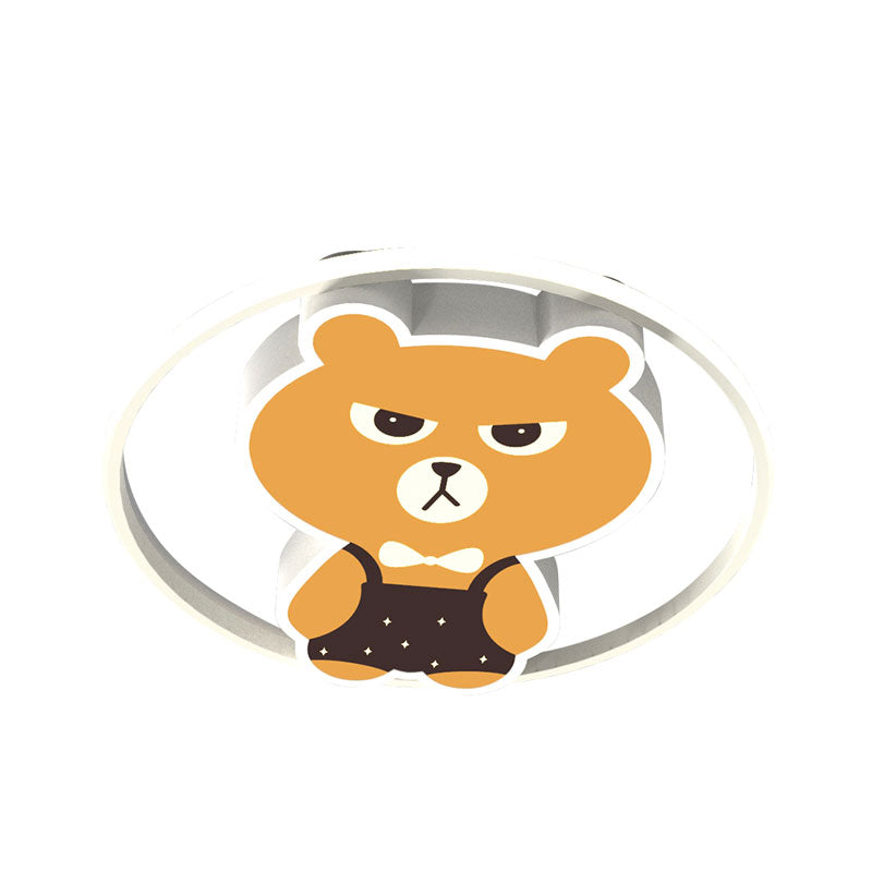 Modern Cartoon LED Bear Flush Light Fixture: Metallic Yellow Lamp with White/Warm Light - Flush Mounted