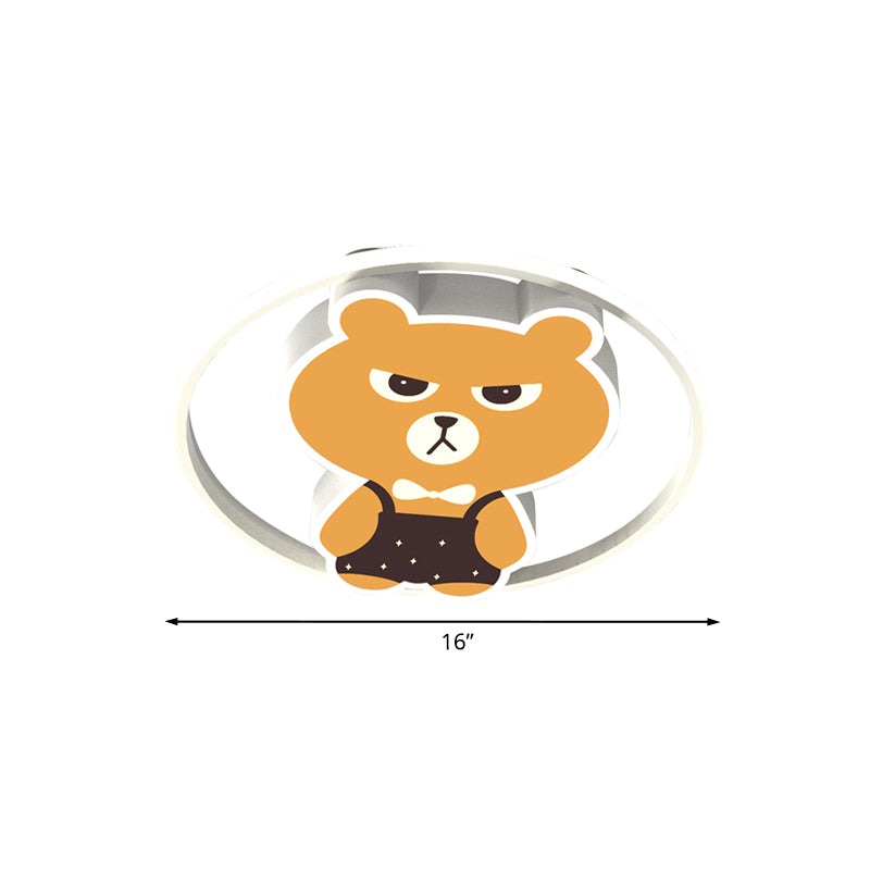 Modern Cartoon LED Bear Flush Light Fixture: Metallic Yellow Lamp with White/Warm Light - Flush Mounted