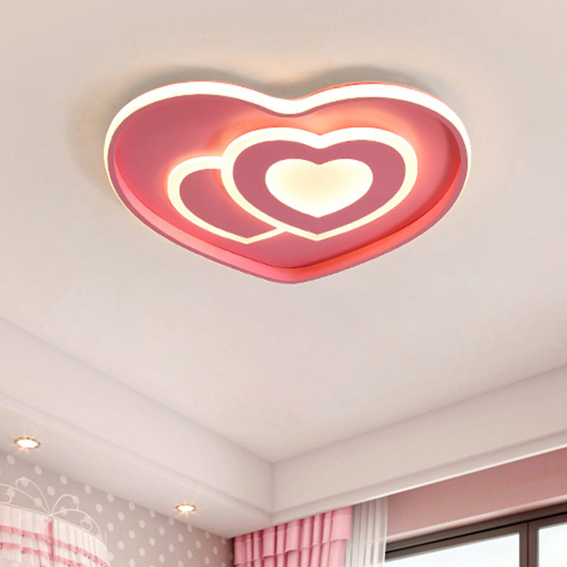 Heart Shape Ceiling Flush: Nordic Style LED Flush Mount Lighting with Acrylic Blue/Pink Finish
