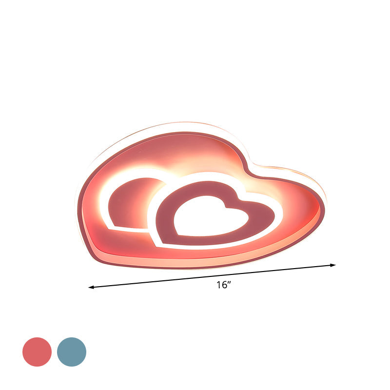 Heart Shape Ceiling Flush: Nordic Style LED Flush Mount Lighting with Acrylic Blue/Pink Finish