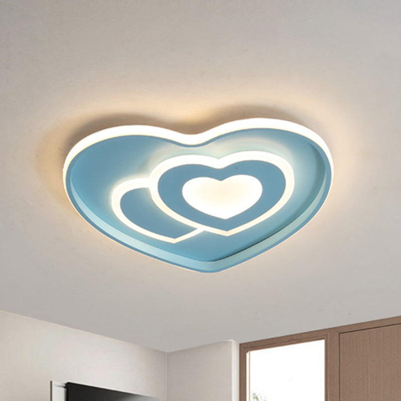 Heart Shape Ceiling Flush: Nordic Style LED Flush Mount Lighting with Acrylic Blue/Pink Finish