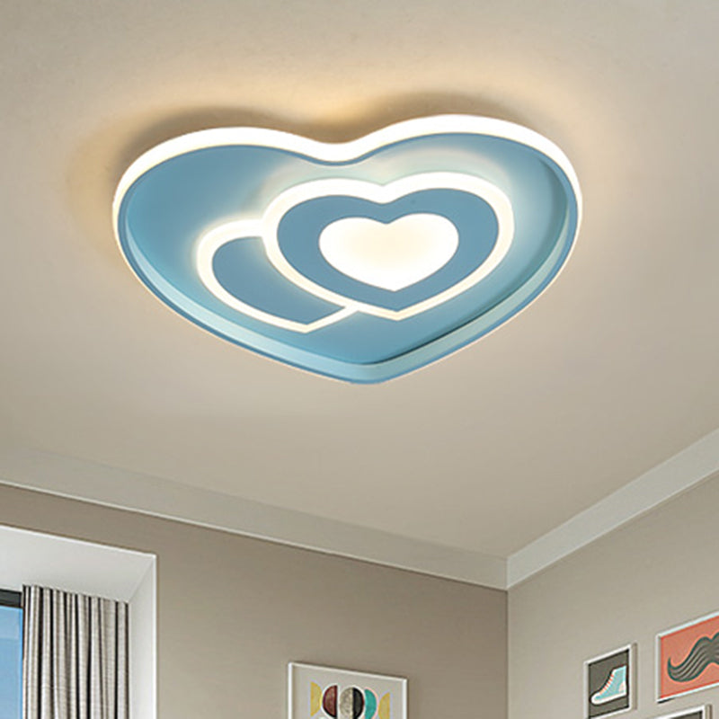 Heart Shape Ceiling Flush: Nordic Style LED Flush Mount Lighting with Acrylic Blue/Pink Finish