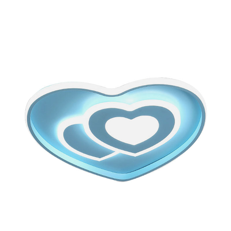 Heart Shape Ceiling Flush: Nordic Style LED Flush Mount Lighting with Acrylic Blue/Pink Finish