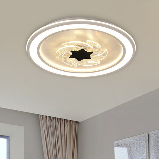 Kids LED Acrylic Flush Mount Light with Windmill Detail - Black and White Lighting