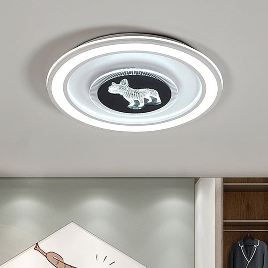 Nordic Animal Pattern LED Flush Lamp for Bedroom - Square/Round Flush Mount in Black and White