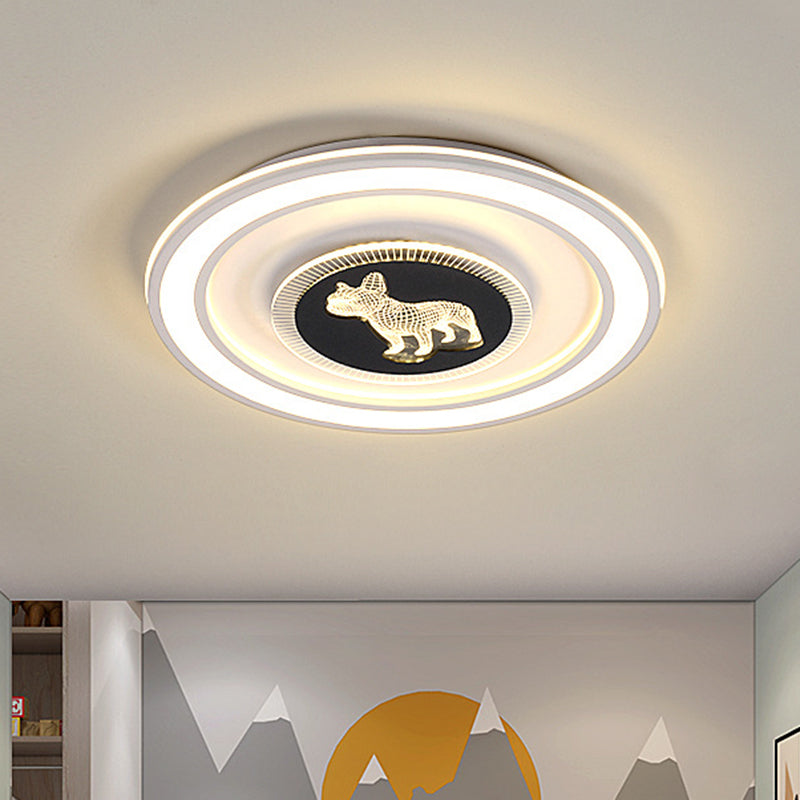 Nordic Animal Pattern LED Flush Lamp for Bedroom - Square/Round Flush Mount in Black and White