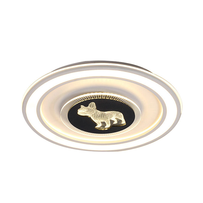 Nordic Animal Pattern LED Flush Lamp for Bedroom - Square/Round Flush Mount in Black and White