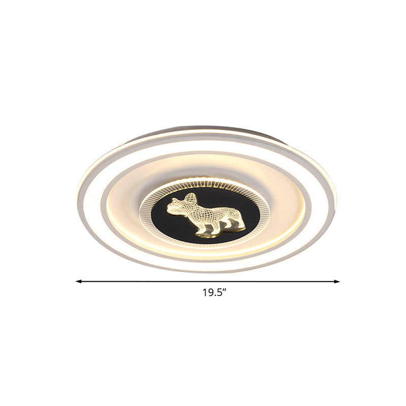 Nordic Animal Pattern LED Flush Lamp for Bedroom - Square/Round Flush Mount in Black and White